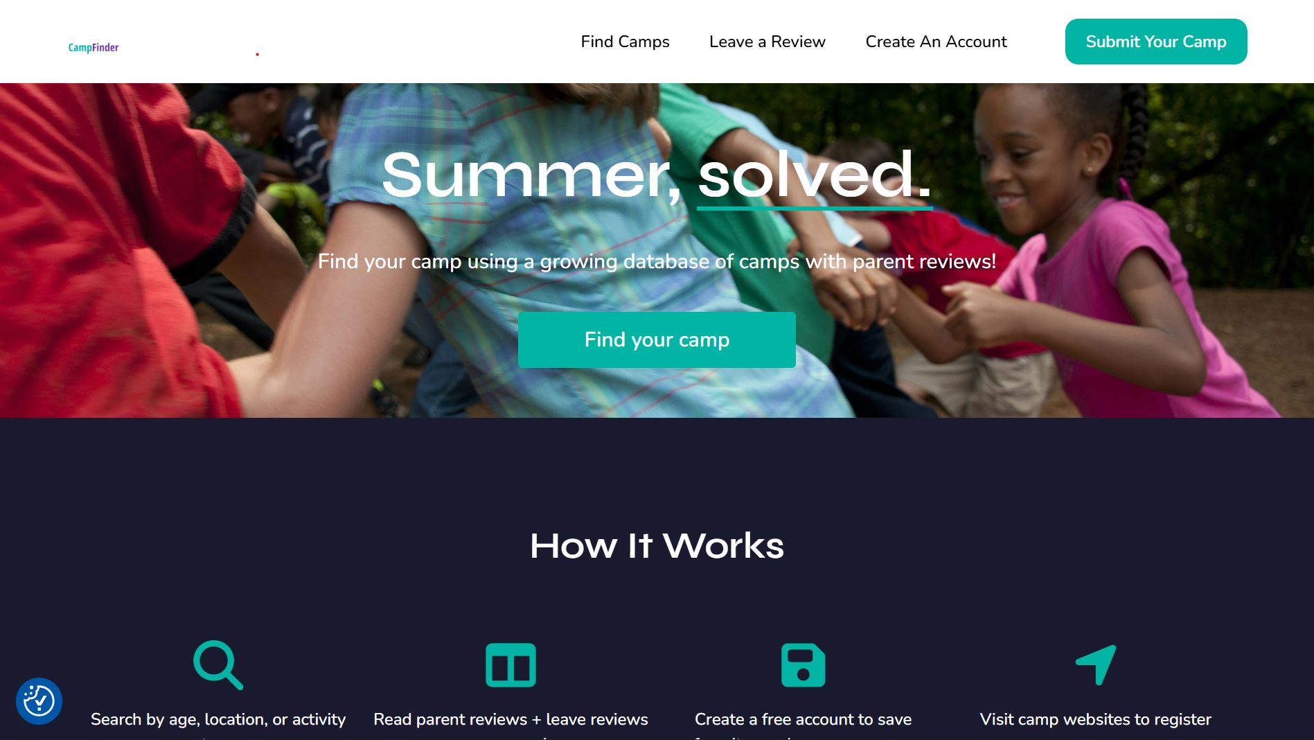 CampFinder camp discovery platform homepage